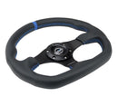 NRG Reinforced Steering Wheel - 320mm Sport Leather flat bottom with Blue center mark, Blue stitching - RST-024MB-R-BL
