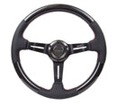 NRG CARBON FIBER STEERING WHEEL W/ LEATHER ACCENT 350mm 1.5" DEEP RED STICHING - ST-010CFRS