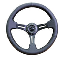 NRG Reinforced Steering Wheel 350mm Sport Steering Wheel (3" Deep) Black Leather with Black Stitching - RST-018R