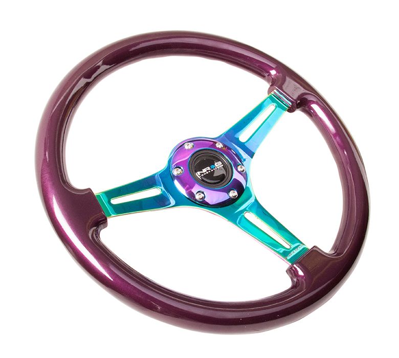 NRG Classic Wood Grain Wheel, 350mm 3 Neochrome spokes, purple pearl paint - ST-015MC-PP