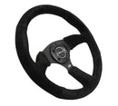 NRG Reinforced Steering Wheel- 350mm Sport Suede Racing ( 2.5" Deep) Comfort Grip, 5mm thick matte black spoke - RST-023MB-S