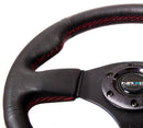 NRG Reinforced Steering Wheel- 320mm Sport Leather Steering Wheel w/ red stitch - RST-012R-RS