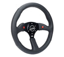 NRG Reinforced Steering Wheel - 350mm Sport Leather Racing ( 2.5" Deep) Comfort Grip, 4mm matte black spoke with Leather finish and dual button - RST-023D-R