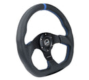 NRG Reinforced Steering Wheel - 320mm Sport Leather flat bottom with Blue center mark, Blue stitching - RST-024MB-R-BL