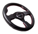 NRG Reinforced Steering Wheel- 320mm Sport Leather Steering Wheel w/ red stitch - RST-012R-RS