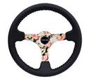 NRG Reinforced Steering Wheel - Hydro Dipped Tropical Floral 3" Deep, 5mm spoke, 350mm Sport Steering Wheel Black Leather w/ Black baseball stitching - RST-036FL-R