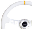 NRG Reinforced Steering Wheel - 350mm Sport Steering Wheel (3" Deep) Silver Spoke with White Leather finish and White Stitch - RST-006WT-Y