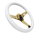 NRG Classic Wood Grain Wheel - 350mm 3 Chrome Gold Spokes - White Grip - ST-015CG-WT