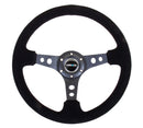 NRG Reinforced Steering Wheel - 350mm Sport Steering Wheel (3" Deep) - Black Spoke Suede Black Stitch - RST-006-S