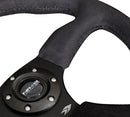 NRG Reinforced Steering Wheel - 350mm Sport Leather Racing ( 2.5" Deep) Comfort Grip, 4mm matte black spoke with Alcantara finish - RST-023MB-SA
