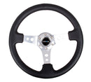 NRG Reinforced Steering Wheel - 350mm Sport Steering Wheel (3" Deep) - SILVER Spoke w/ Round holes / Black Leather - RST-006SL