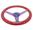 NRG Classic Wood Grain Wheel - 350mm 3 Neochrome spokes - Red grip - ST-015MC-RD