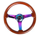 NRG Reinforced Steering Wheel - Classic Dark Wood Grain Wheel (3" Deep, 4mm ), 350mm, 3 Solid spoke center in Neochrome - RST-036BR-MC