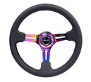 NRG Reinforced Steering Wheel 350mm Sport Steering Wheel Leather (3" Deep) Black Stitch with slits in Neochrome - RST-018R-MCBS
