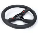 NRG Reinforced Steering Wheel - 350mm Sport Leather Racing ( 2.5" Deep) Comfort Grip, 4mm matte black spoke with Leather finish and dual button - RST-023D-R