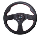 NRG Reinforced Steering Wheel- 320mm Sport Leather Steering Wheel w/ red stitch - RST-012R-RS