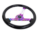 NRG Reinforced Classic Wood Grain Wheel, 350mm, 3 spoke Slotted Center Neochrome with Black Painted Wood - RST-018BK-MC