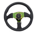 NRG Reinforced Steering Wheel- 350mm Sport Leather Racing ( 2.5" Deep) Comfort Grip, 4mm metal neochrome spoke - RST-023MC-R