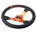 NRG Reinforced Steering Wheel - 350MM Sport Steering Wheel (3" Deep) - Black Leather Orange center mark with Orange stitching and Orange Center spoke - RST-006OR