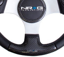 NRG CARBON FIBER STEERING WHEEL 350mm SILVER frame blk stitching w/ RUBBER COVER HORN BUTTON - ST-014CFSL