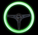 NRG Classic Wood Grain Wheel - 350mm 3 black spokes - Glow-n-the-dark grip - ST-015BK-GL