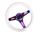 NRG White Wood Grain Wheel, 310mm, 3 spoke center in Neochrome - ST-310WT-MC