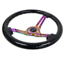 NRG Reinforced Classic Wood Grain Wheel, 350mm, 3 spoke Slotted Center Neochrome with Black multi color flake Wood - RST-018BSB-MC