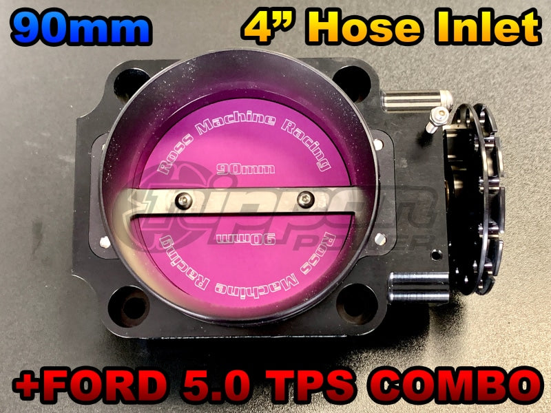 Ross Machine Racing 90mm Throttle Body w/ 4" Hose Adapter w/ Ford TPS COMBO KIT - RMR-115-ASSY + RMR-120 + TPS-FORD5.0