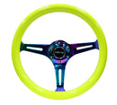 NRG Classic Wood Grain Wheel, 350mm 3 Neochrome spokes-Neon YELLOW Color - ST-015MC-NYW