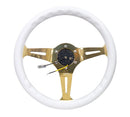 NRG Classic Wood Grain Wheel - 350mm 3 Chrome Gold Spokes - White Grip - ST-015CG-WT