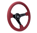 NRG Reinforced Steering Wheel - 350mm sport steering wheel (3' deep) Burgundy Alcantara with Black baseball stitching - Matte Black spoke - RST-036MB-BUA