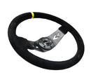 NRG Reinforced Steering Wheel NRG Arrow cut out two spoke 350mm Sport Stereing Wheel Suede (3" Deep) Black Suede, yellow Center Marking, - RST-022S-Y
