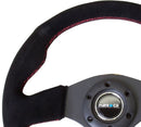 NRG Reinforced Steering Wheel- 320mm Sport Suede Steering Wheel w/ red stitch - RST-012S-RS