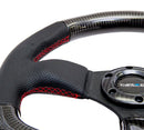 NRG CARBON FIBER STEERING WHEEL 320mm FLAT BOTTOM w/ Red stitching - ST-009CFRS