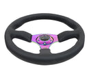 NRG Reinforced Steering Wheel- 350mm Sport Leather Racing ( 2.5" Deep) Comfort Grip, 4mm metal neochrome spoke - RST-023MC-R