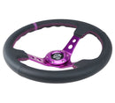 NRG Reinforced Steering Wheel - 350MM Sport Steering Wheel (3" Deep) - Black Leather, Purple center mark with purple stitching - RST-006PP