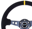 NRG Reinforced Steering Wheel - 350mm Sport Steering Wheel (3" Deep) - Suede Black Stitch w/ Yellow Center Mark - RST-006S-Y