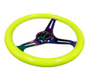 NRG Classic Wood Grain Wheel, 350mm 3 Neochrome spokes-Neon YELLOW Color - ST-015MC-NYW