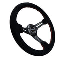 NRG Reinforced Steering Wheel 350mm Sport Steering Wheel SUEDE (3" Deep) Black Leather with Red Stitch - RST-018S-RS
