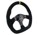 NRG Reinforced Steering Wheel - 320mm Sport Suede dual push buttons flat bottom with yellow center mark - RST-024D-MB-S-Y