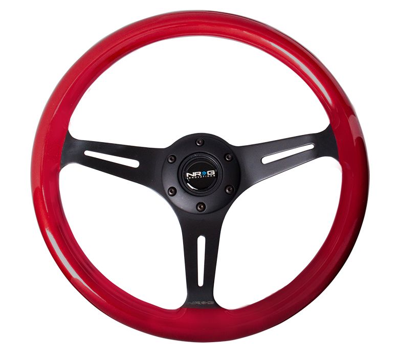 NRG Classic Wood Grain Wheel, 350mm 3 black spokes, red pearl/flake paint - ST-015BK-RD