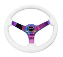 NRG Reinforced Steering Wheel - Classic White Wood Grain Wheel (3" Deep 3" Deep, 4mm ), 350mm, 3 Solid spoke center in Neochrome - RST-036WT-MC