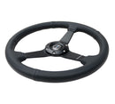 NRG 350mm sport steering wheel (1.5' deep) black Perforated Leather with Black stitching - Matte Black Solid Spokes - RST-037MB-PR