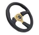 NRG Reinforced Steering Wheel- 350mm Sport Leather Racing ( 2.5" Deep) Comfort Grip 4mm metal gold spoke - RST-023GD-R