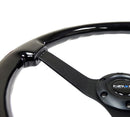 NRG Reinforced Steering Wheel - Classic Black Wood Grain Wheel (3" Deep), 350mm, 3 Solid spoke center in Black Chrome - RST-036BK-BK