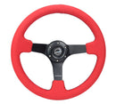 NRG Reinforced Steering Wheel - 350mm sport steering wheel (3' deep) Red Alcantara with Black baseball stitching - Matte Black spoke - RST-036MB-REA