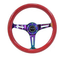 NRG Classic Wood Grain Wheel - 350mm 3 Neochrome spokes - Red grip - ST-015MC-RD