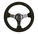 NRG Reinforced Steering Wheel - 330mm Sport Suede Racing ( 3" Deep) Comfort Grip, 4mm matte black spoke with criss cross stitching - RST-033BK-S