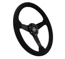 NRG 350mm sport steering wheel (1.5' deep) black Alcantara with Black stitching - Matte Black Solid Spokes - RST-037MB-SA