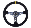 NRG Reinforced Steering Wheel - 350mm Sport Steering Wheel (3" Deep) - Suede Black Stitch w/ Yellow Center Mark - RST-006S-Y
